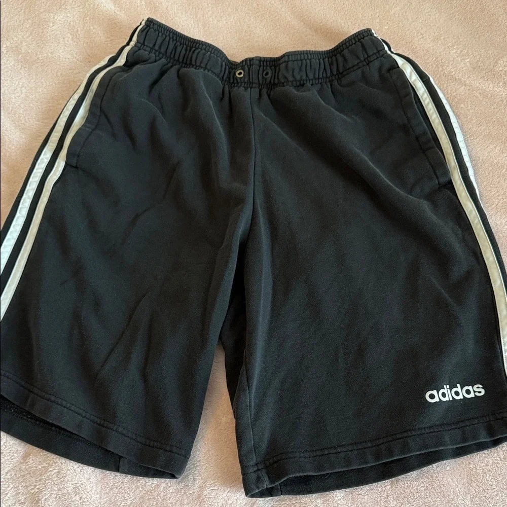 Adidas Men's Black Athletic Shorts with White Stripes - Picture 1 of 2